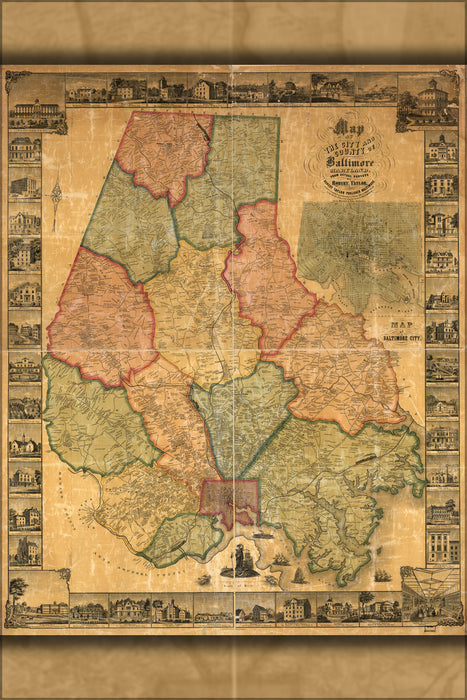 24"x36" Gallery Poster, Map city & county of Baltimore, Maryland 1857 p2