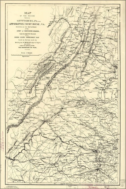 24"x36" Gallery Poster, Map civil war battles pennsylvania virginia 1865