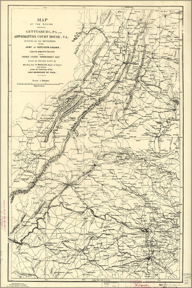 24"x36" Gallery Poster, Map civil war battles pennsylvania virginia 1865