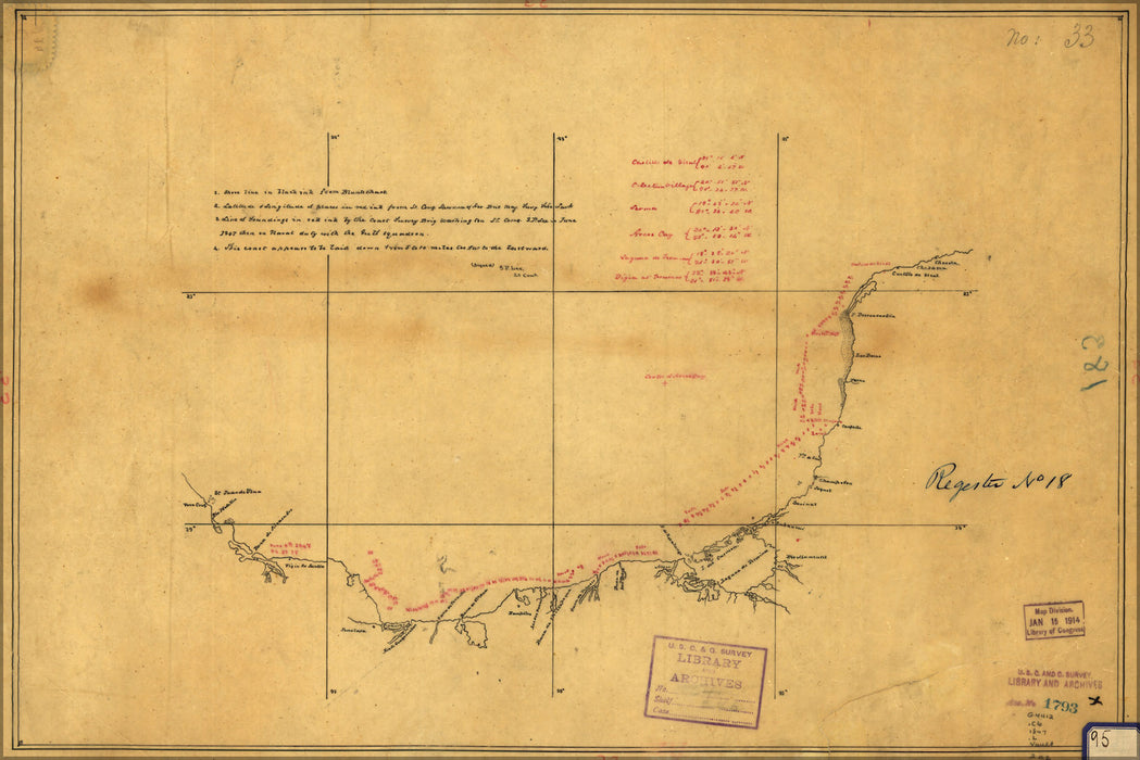 24"x36" Gallery Poster, Map coast of Mexico Vera Cruz to Chuxula 1847
