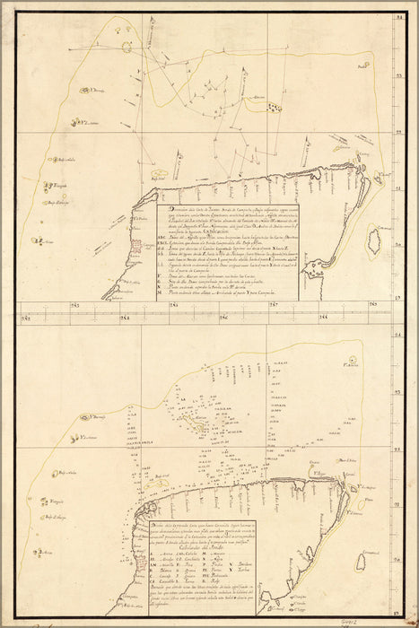 24"x36" Gallery Poster, Map coast of n Yucatan Peninsula 18th century