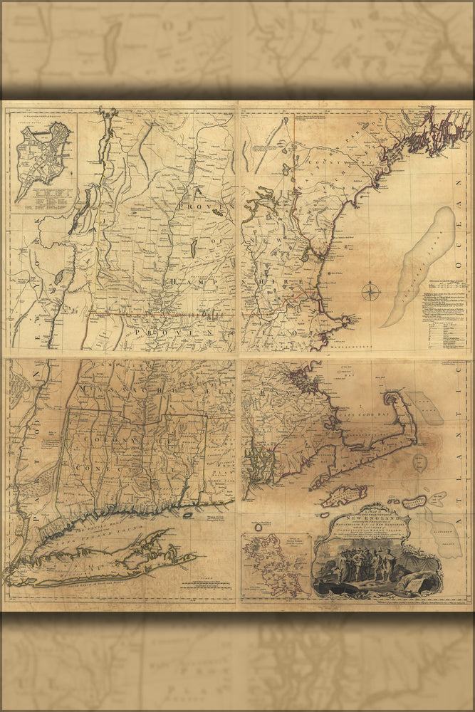24"x36" Gallery Poster, Map connecticut massachusetts new hampshire 1768