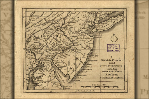 24"x36" Gallery Poster, Map country round Philadelphia pennsylvania 1776