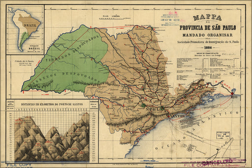 24"x36" Gallery Poster, Map da provinica de Sao Paulo brazil 1886