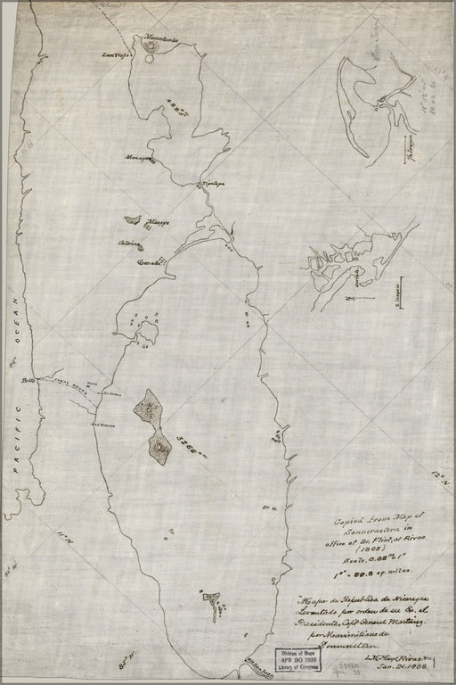 24"x36" Gallery Poster, Map de Republica de Nicaragua 1898
