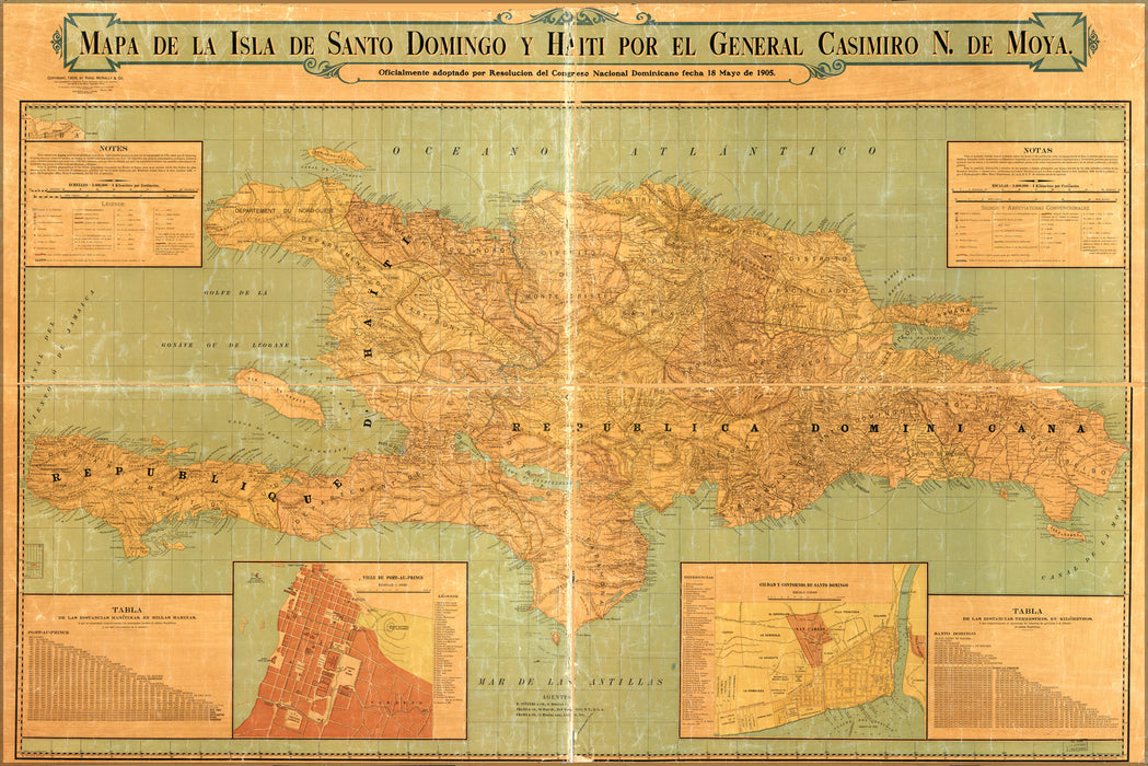 24"x36" Gallery Poster, Map de la Isla de Santo Domingo y Haiti 1906