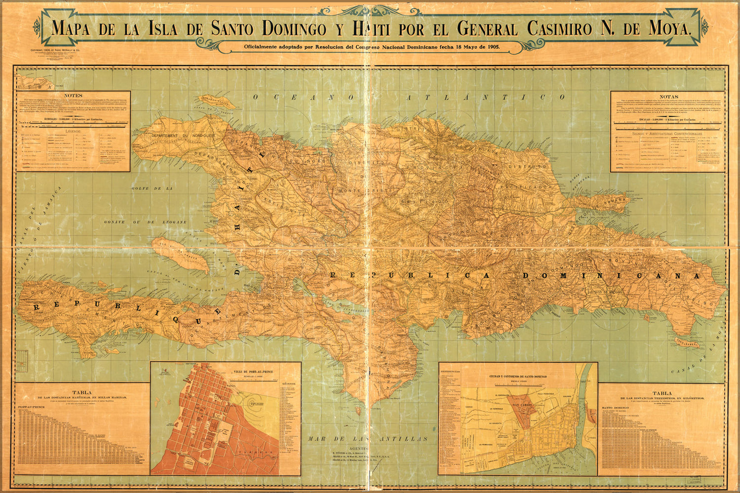 24"x36" Gallery Poster, Map de la Isla de Santo Domingo y Haiti 1906