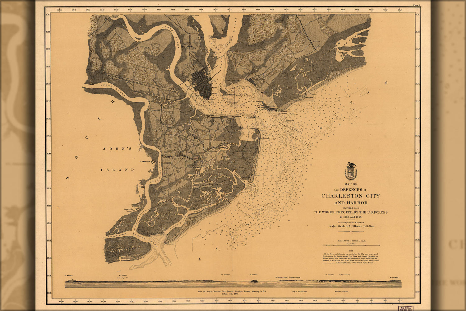 24"x36" Gallery Poster, Map defences of Charleston city & harbor 1865 p2