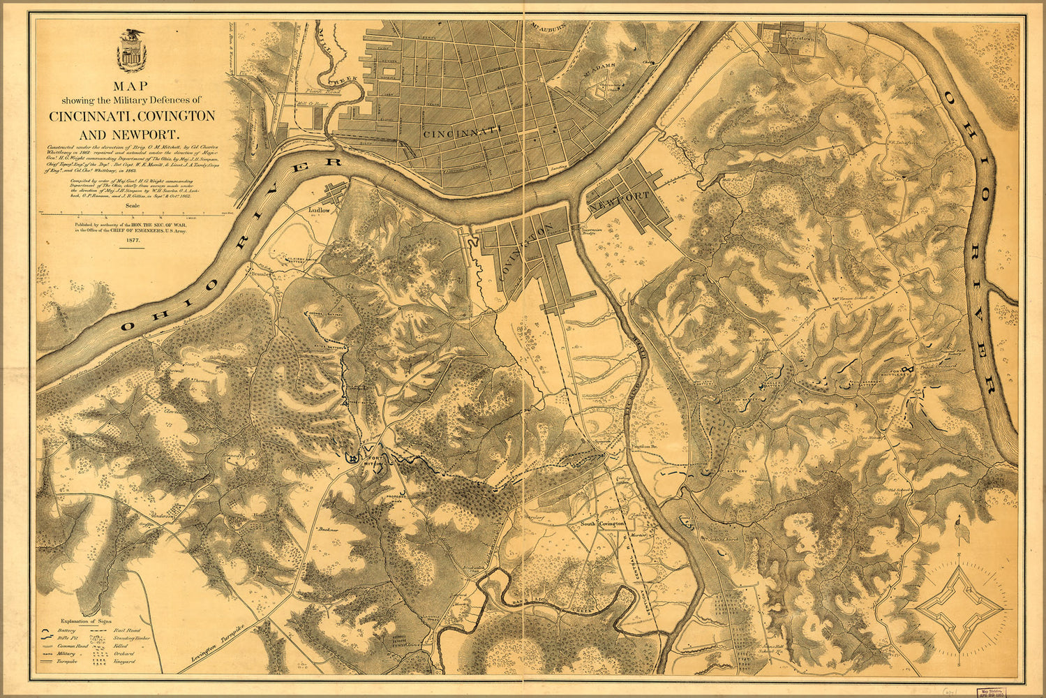 24"x36" Gallery Poster, Map defenses of Cincinnati Covington Newport 1877