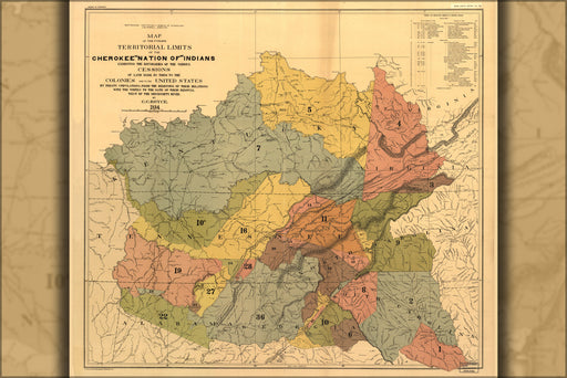 24"x36" Gallery Poster, Map former territory of Cherokee Indians 1884 p1
