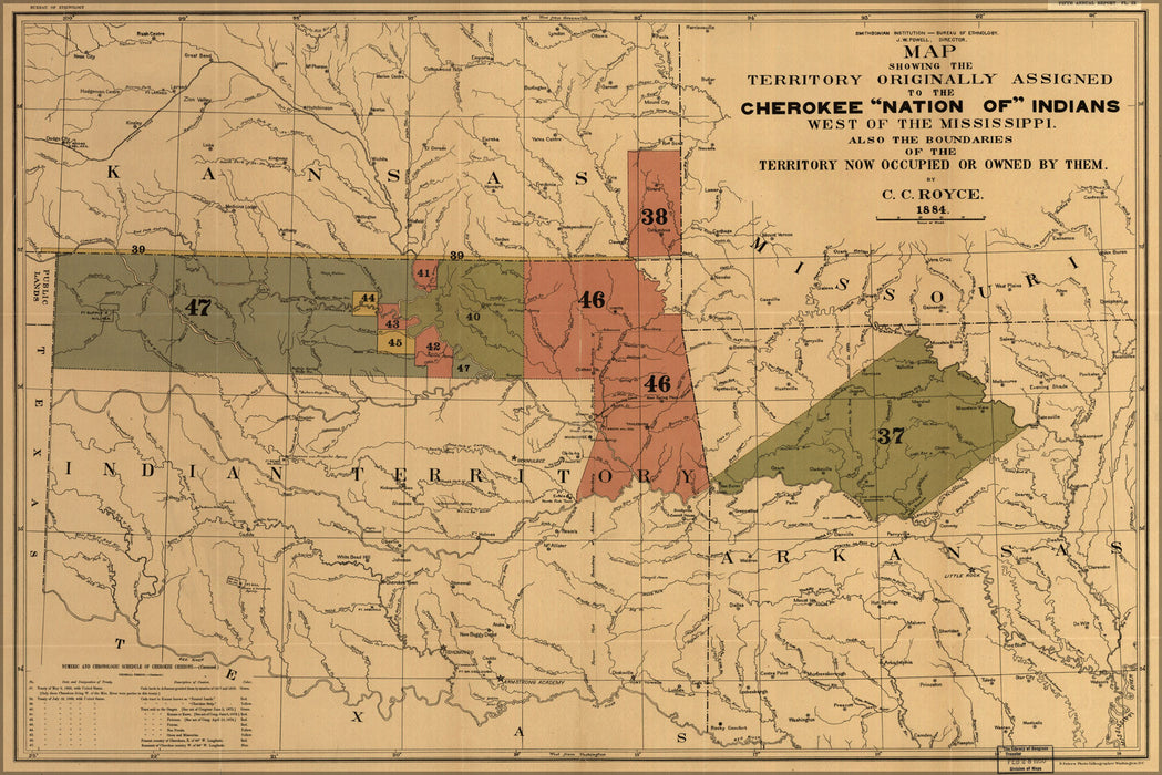 24"x36" Gallery Poster, Map former territory of Cherokee Indians 1884 p2