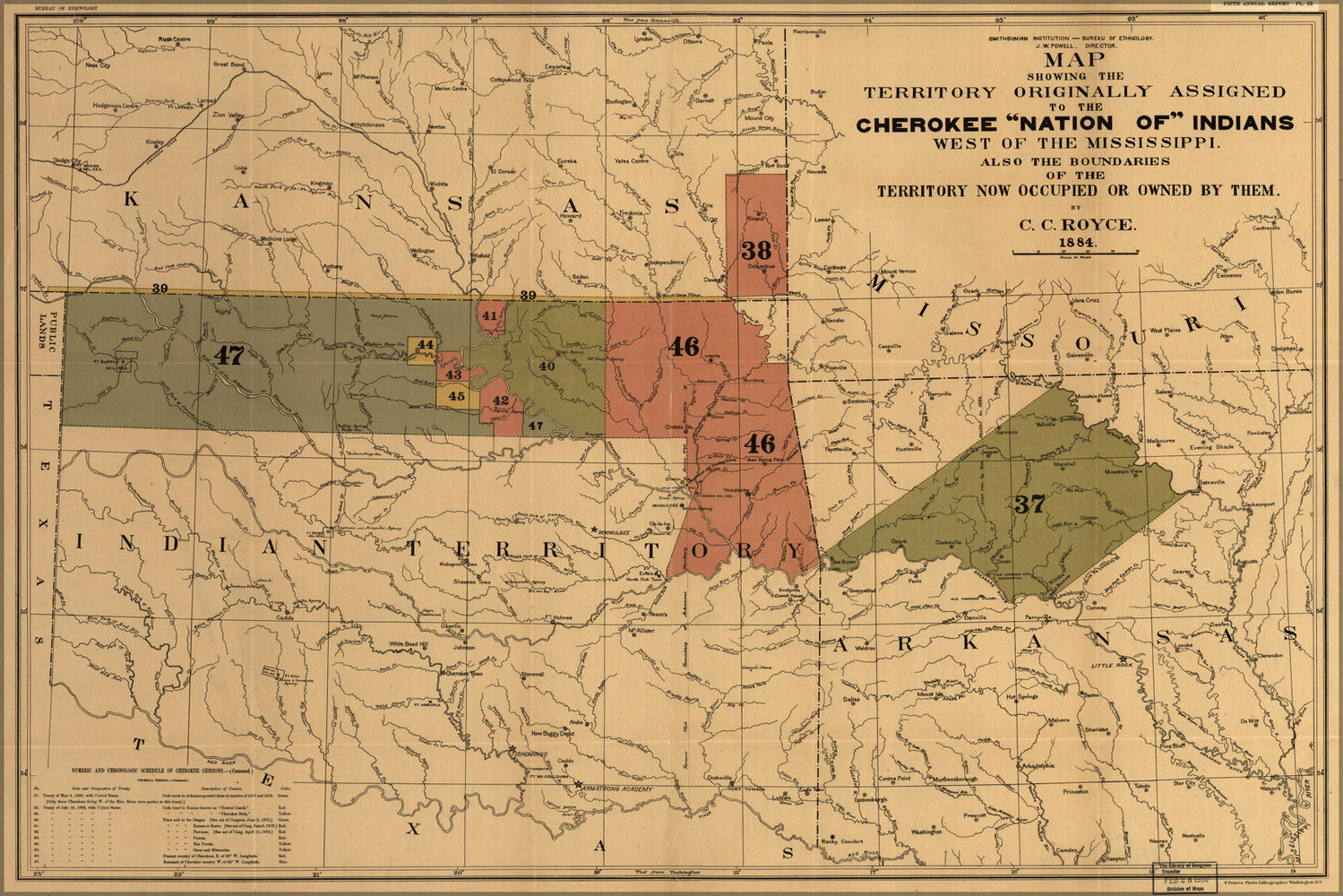 24"x36" Gallery Poster, Map former territory of Cherokee Indians 1884 p2