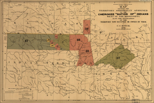 24"x36" Gallery Poster, Map former territory of Cherokee Indians 1884 p2