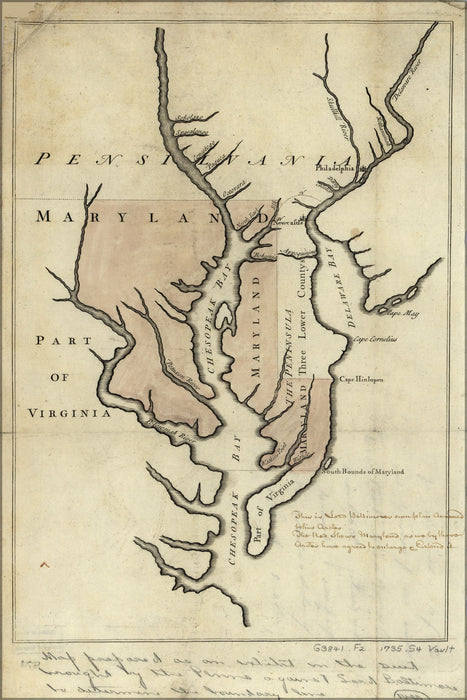 24"x36" Gallery Poster, Map from Maryland Pennsylvania border trial 1735