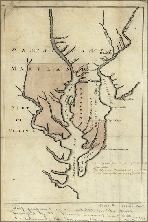 24"x36" Gallery Poster, Map from Maryland Pennsylvania border trial 1735