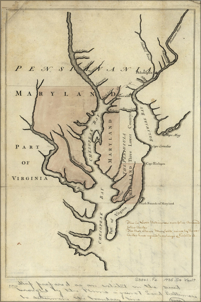 24"x36" Gallery Poster, Map from Maryland Pennsylvania border trial 1735