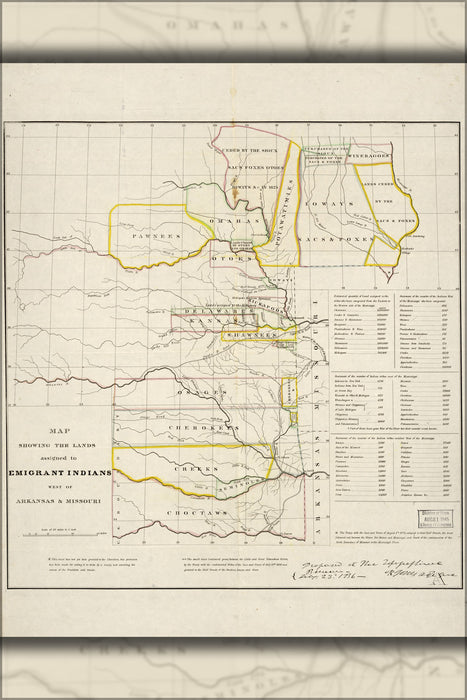 24"x36" Gallery Poster, Map indian lands west of Arkansas & Missouri 1836