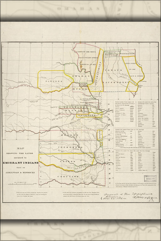 24"x36" Gallery Poster, Map indian lands west of Arkansas & Missouri 1836