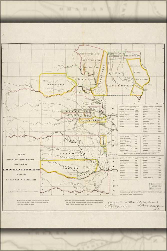 24"x36" Gallery Poster, Map indian lands west of Arkansas & Missouri 1836
