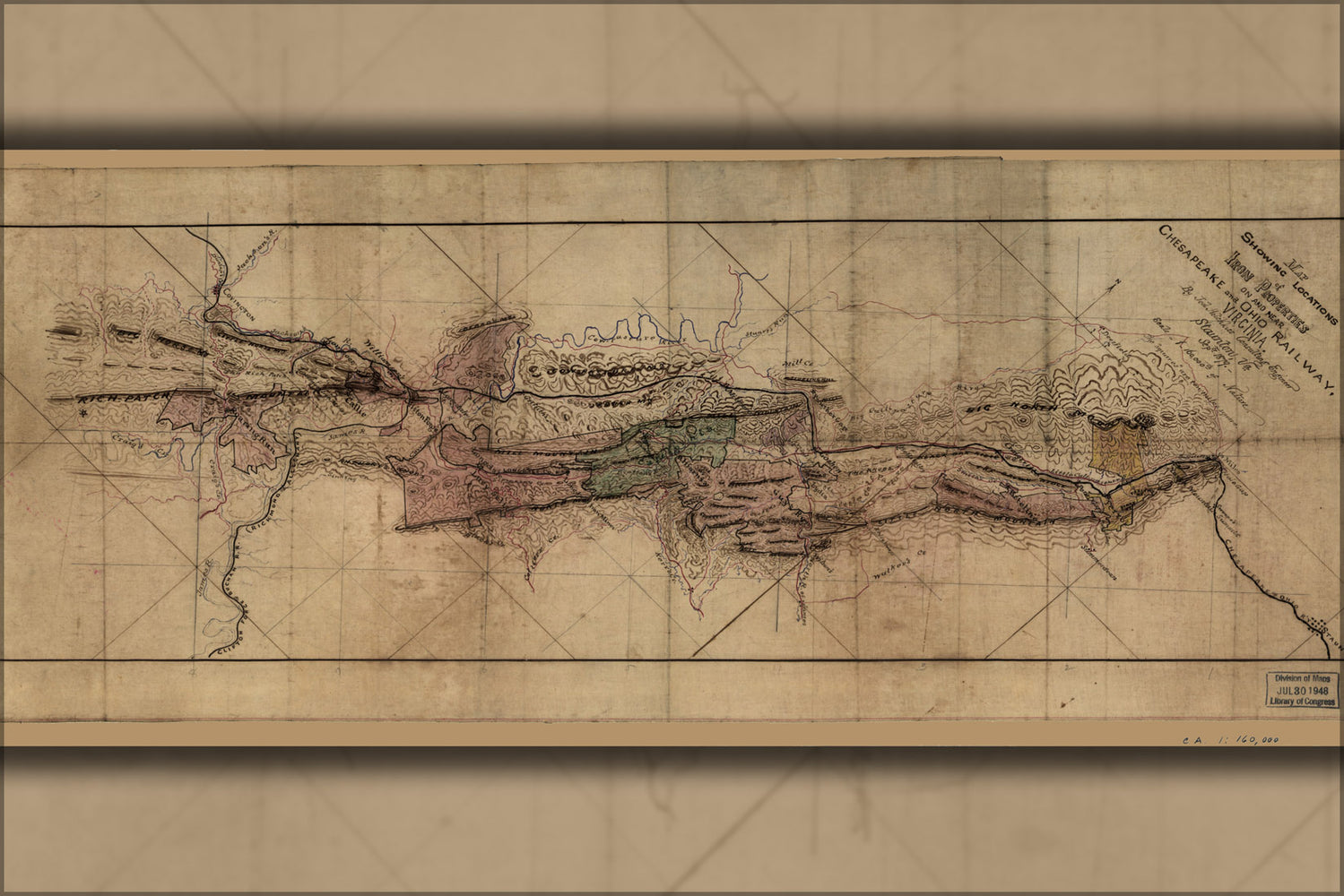 24"x36" Gallery Poster, Map iron Chesapeake Ohio Railroad Virginia 1879