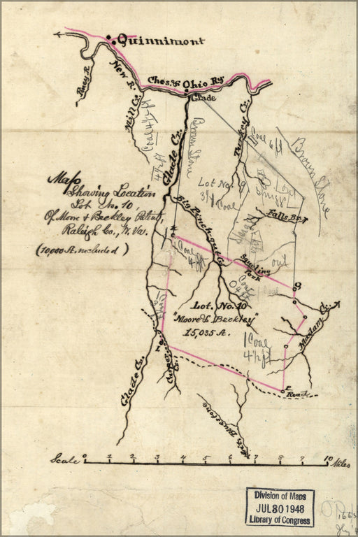 24"x36" Gallery Poster, Map lot 10 Moore Beckley patnt west virginia 1880
