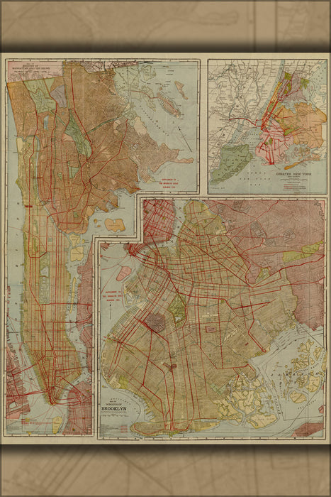 24"x36" Gallery Poster, Map manhattan brooklyn bronx new york city 1922