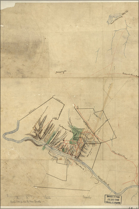 24"x36" Gallery Poster, Map mineral lands Culpepper County Virginia 1880
