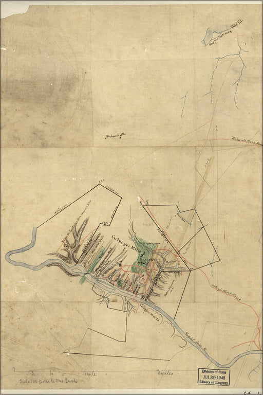 24"x36" Gallery Poster, Map mineral lands Culpepper County Virginia 1880