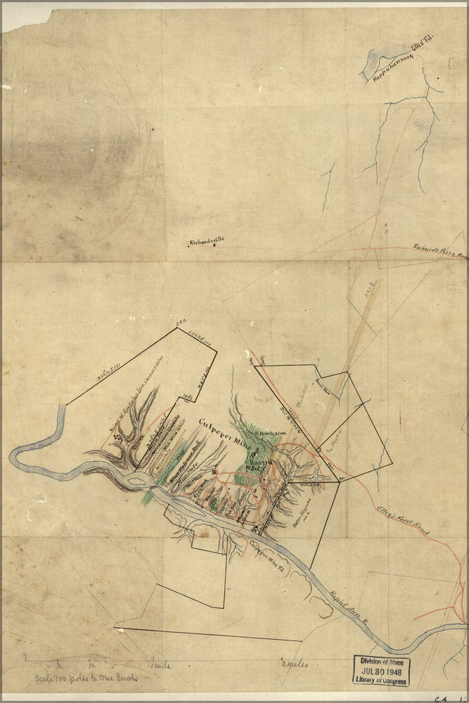 24"x36" Gallery Poster, Map mineral lands Culpepper County Virginia 1880