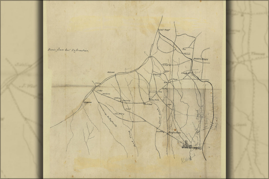24"x36" Gallery Poster, Map nw of Jonesboro, Georgia 1864