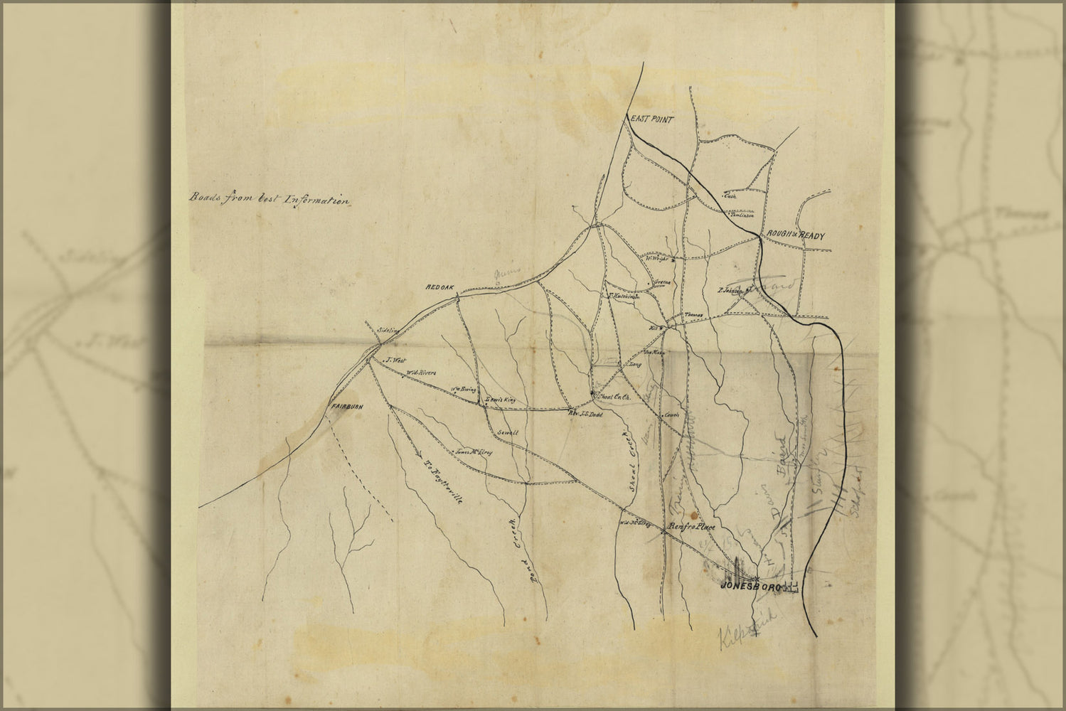 24"x36" Gallery Poster, Map nw of Jonesboro, Georgia 1864