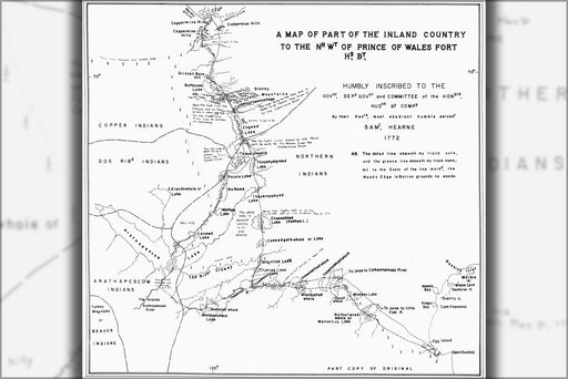 24"x36" Gallery Poster, Map nw of Prince of Wales Hudons Bay by Samuel Hearne 1772