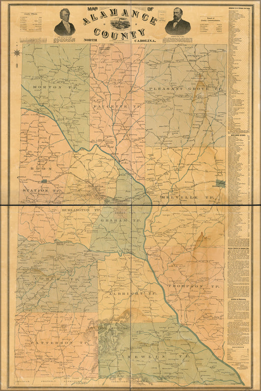 24"x36" Gallery Poster, Map of Alamance County, North Carolina 1893