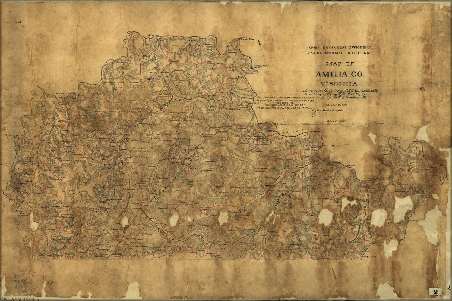 24"x36" Gallery Poster, Map of Amelia County Virginia 1864