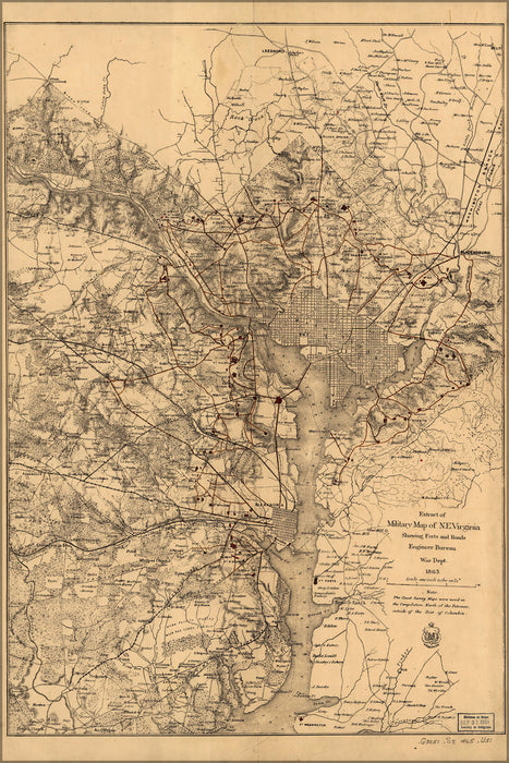 24"x36" Gallery Poster, Map of American Civil War defenses of Washington, D.C. in 1865