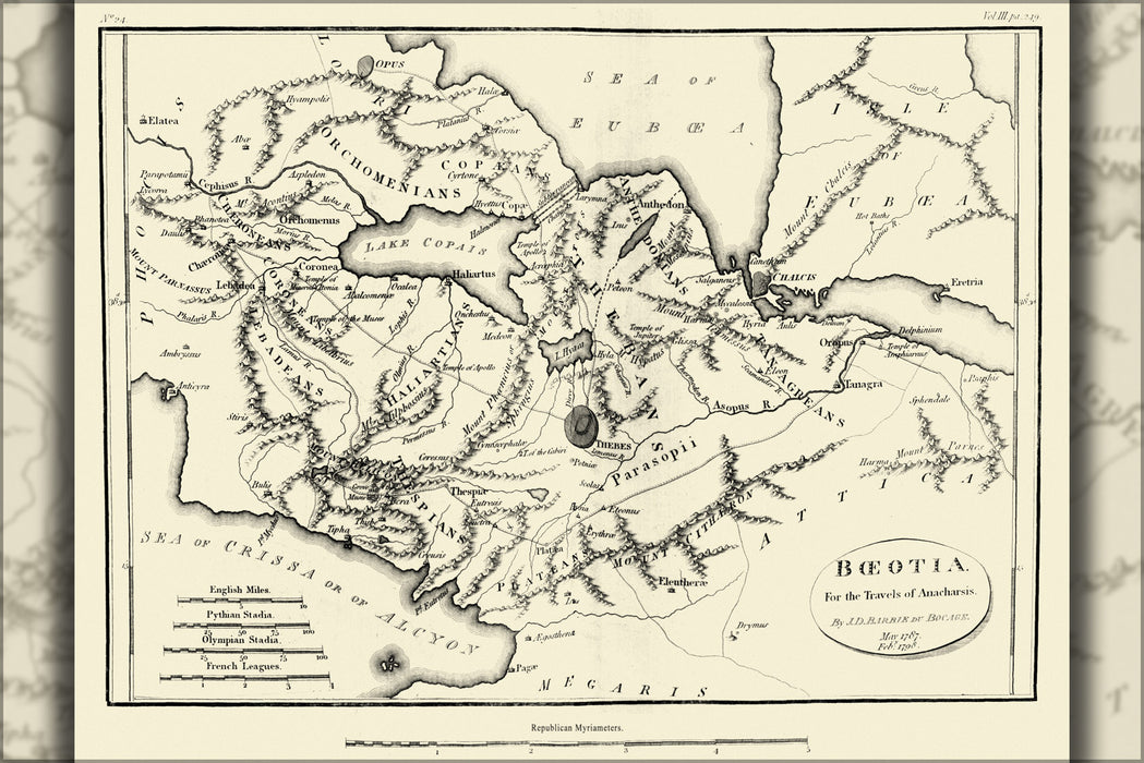 24"x36" Gallery Poster, Map of Ancient Boeotia 1795