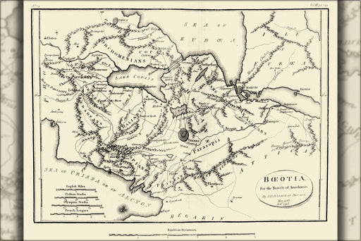 24"x36" Gallery Poster, Map of Ancient Boeotia 1795