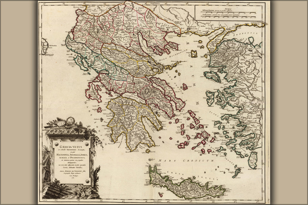 24"x36" Gallery Poster, Map of Ancient Greece, Graecia Vetus (Macedonia, Thessaly, Epirus, Achaia, Peloponnesus) c1752 by Vaugondy