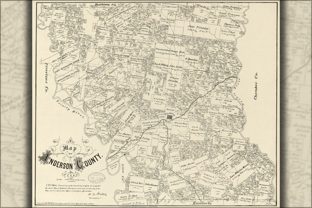 24"x36" Gallery Poster, Map of Anderson County, Texas 1879