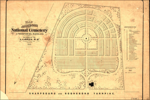 24"x36" Gallery Poster, Map of Antietam National Cemetery Maryland 1867