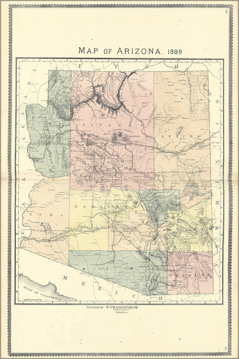 24"x36" Gallery Poster, Map of Arizona 1889