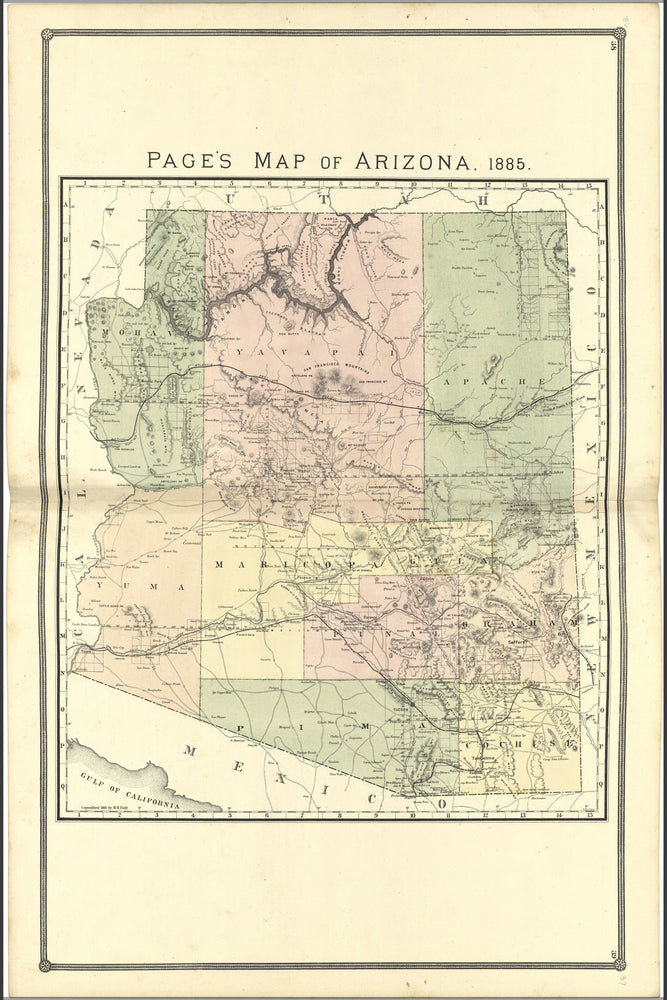24"x36" Gallery Poster, Map of Arizona, 1885