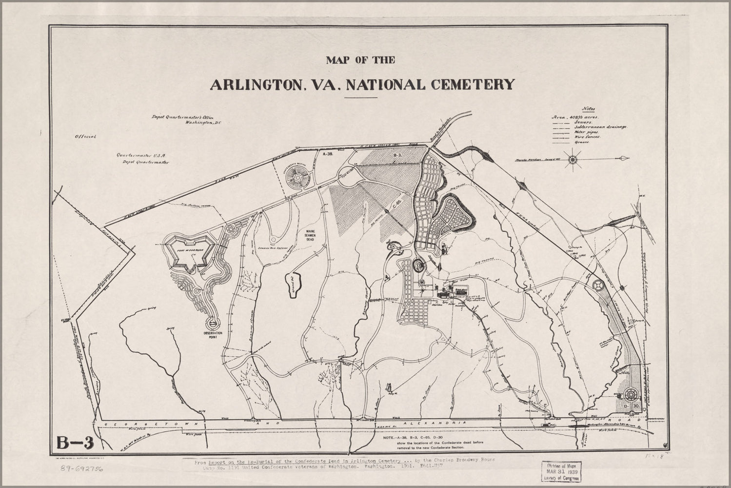 24"x36" Gallery Poster, Map of Arlington, Virginia National Cemetery 1892