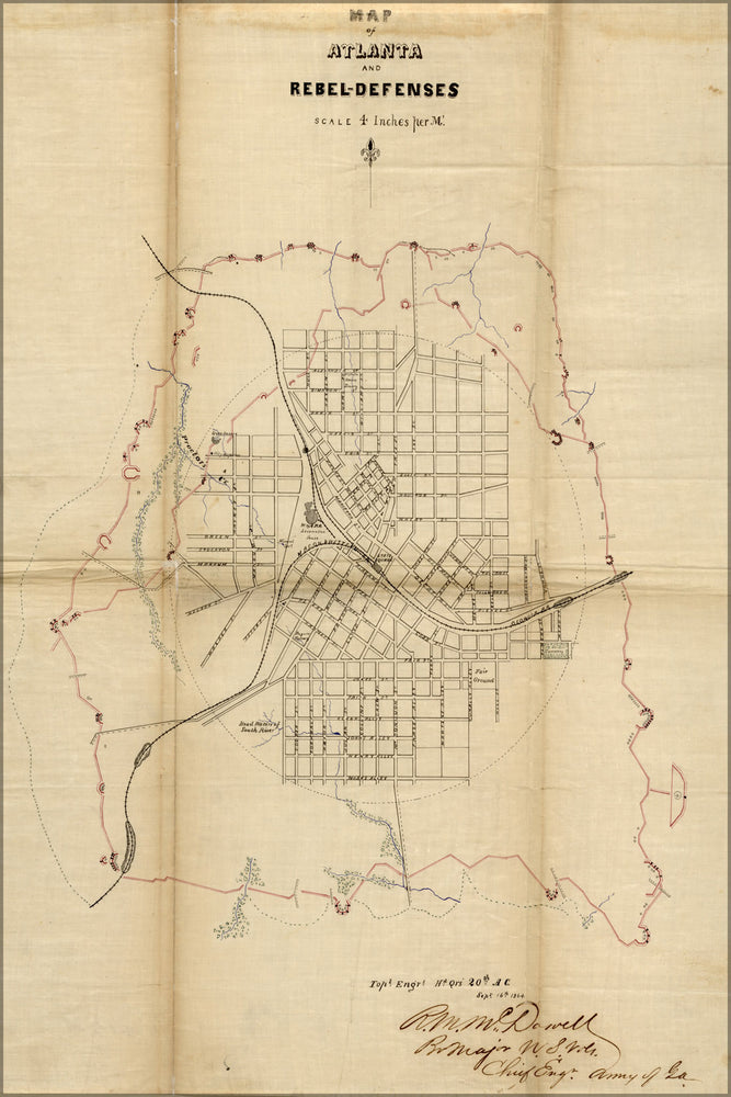 24"x36" Gallery Poster, Map of Atlanta and Rebel Defenses, Sept. 16, 1864