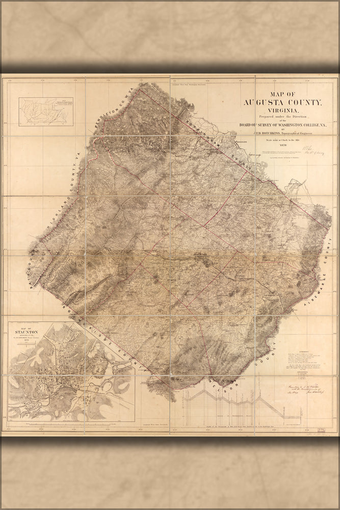 24"x36" Gallery Poster, Map of Augusta County, Virginia 1870