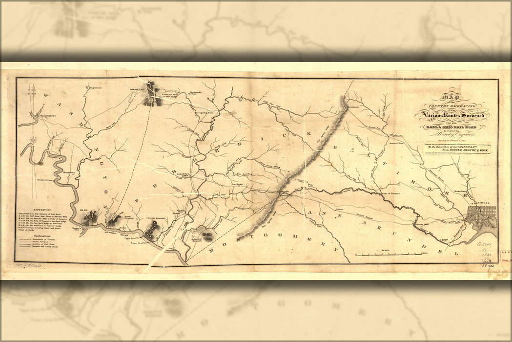 24"x36" Gallery Poster, Map of Baltimore & Ohio RailRoad routes 1831