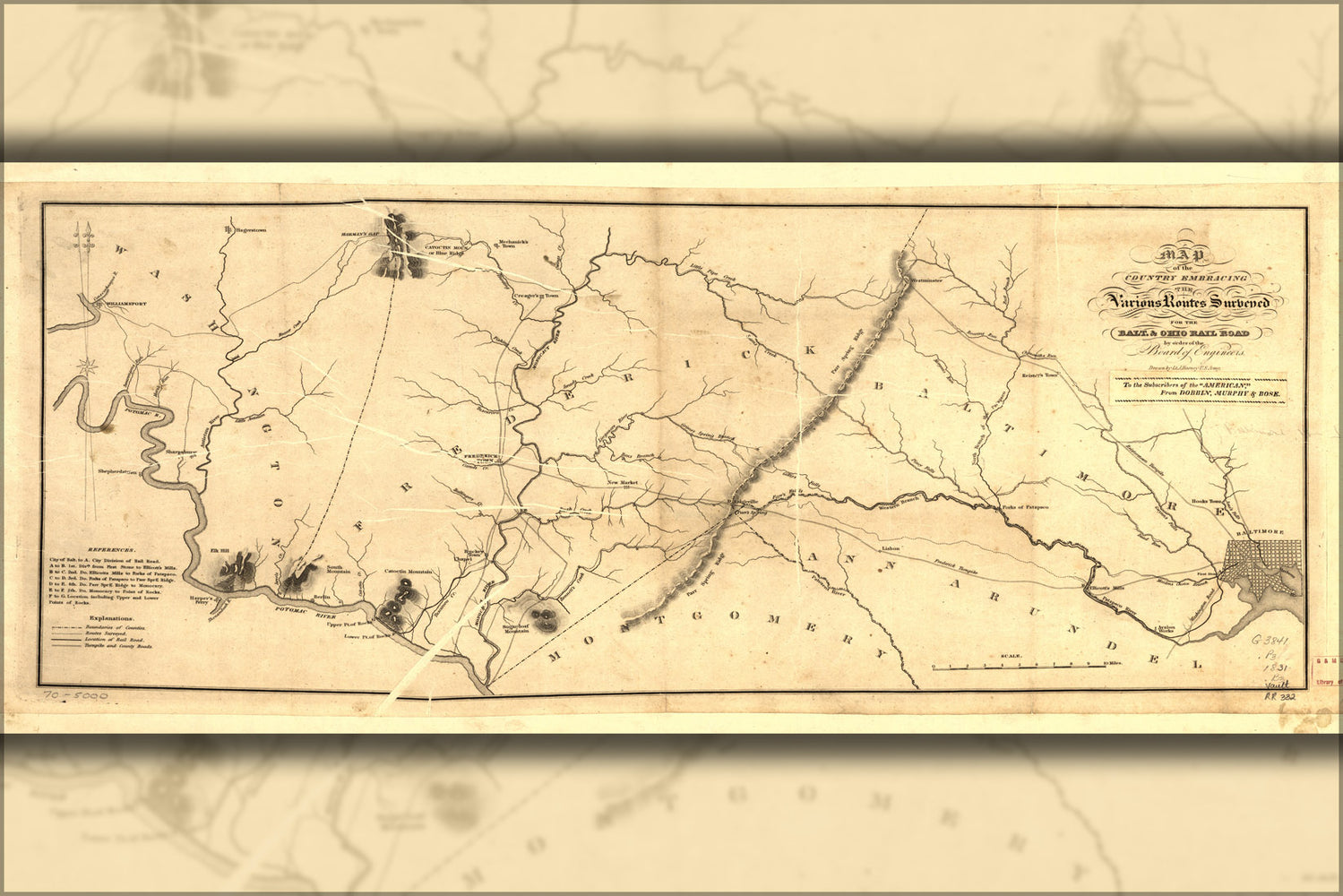24"x36" Gallery Poster, Map of Baltimore & Ohio RailRoad routes 1831