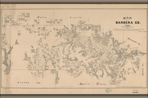 24"x36" Gallery Poster, Map of Bandera County, Texas 1879