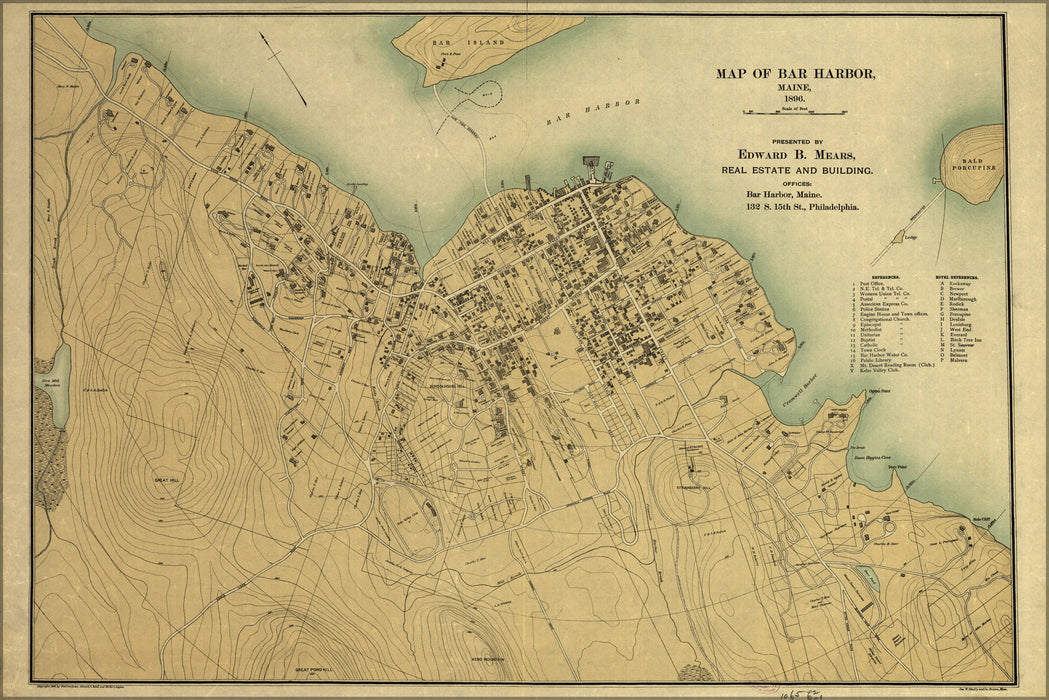 24"x36" Gallery Poster, Map of Bar Harbor, Maine, 1896
