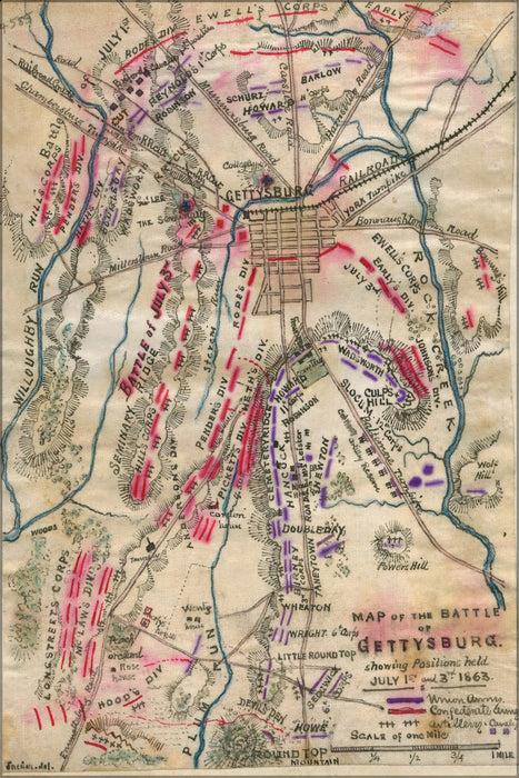 24"x36" Gallery Poster, Map of Battle of Gettysburg July 1st & 3rd 1863